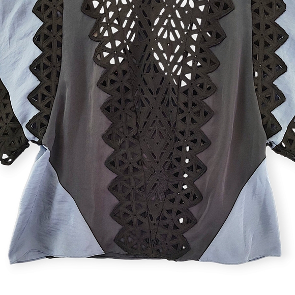 Rebecca Taylor Multicolored Flutter Sleeve Blouse Short Sleeve Womens Size 6 - Picture 5 of 13